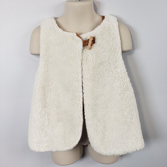 Tahari Faux Fur Vest Girls Size 8 Cream Color ~ Single button front Soft / A275 - Picture 1 of 8